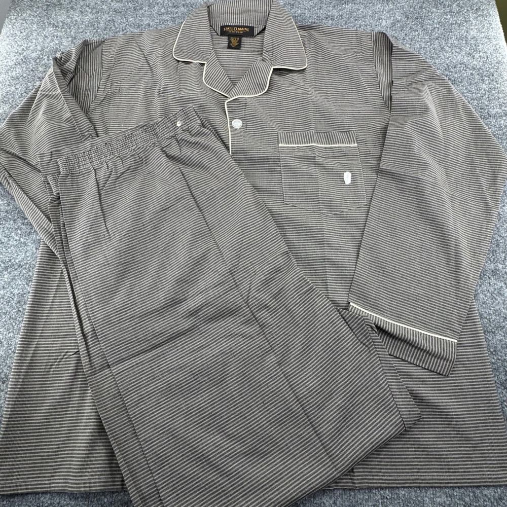 State O Maine Pajama Set‎ Men XLT Sleepwear 100% Cotton Plaid Tall Grey Vintage